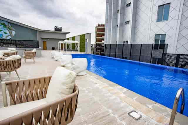 Rooftop venue at The Art Hotel with pool, perfect for corporate networking and cocktail events.
