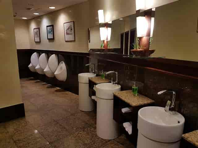 Upscale restroom at Mövenpick Hotel Ikoyi, The Mezzanine 1. Ideal for luxury event venue planning.