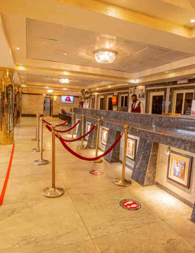 Atlantic Hall hotel reception with crowd control stanchions for corporate events and conferences.
