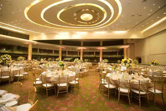 Elegant Eko Hotels ballroom with tiered ceiling, ideal for corporate galas and wedding receptions.