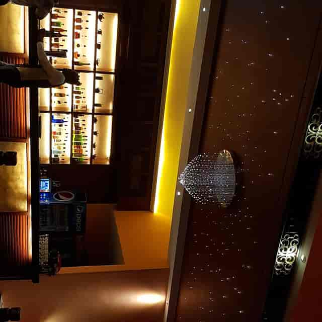 Upscale Zen Garden conference lounge with fiber-optic ceiling for networking events and cocktails.