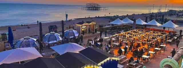 Fallen Fairy Bar at Brighton Music Hall: tiered seating and igloo pods for waterfront event venues.