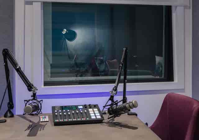 Modern audio recording studio in West London, perfect for podcasts and webinars.