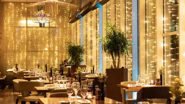 One Square Bar & Brasserie with fairy lights for elegant evening receptions and gala events.