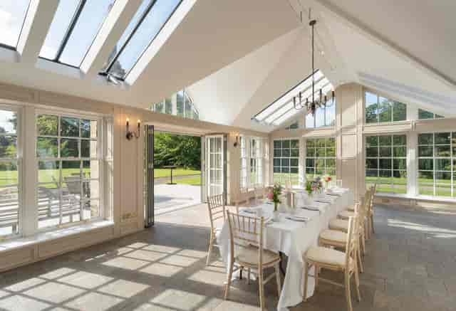Coach House Newhall Estate conservatory for luxury corporate meetings and intimate luncheons.