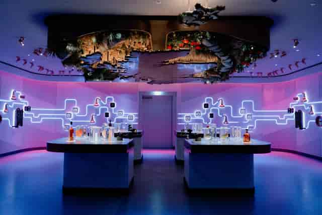 Blue Label Room with neon lighting for premium brand launches and product tastings.