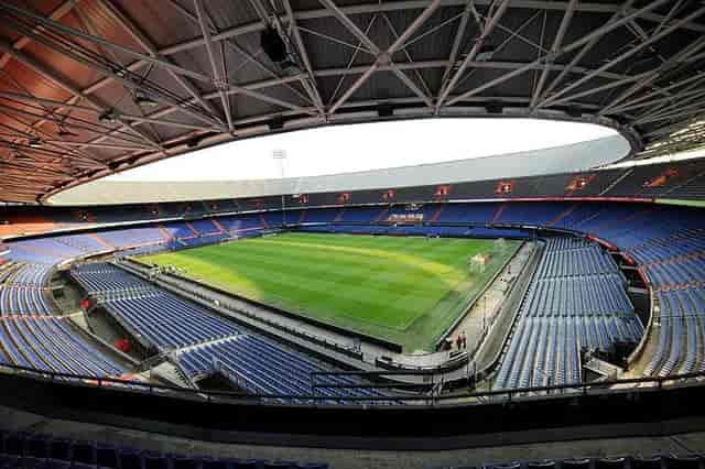 De Kuip stadium conference center with open-air pitch for large-scale event and concert planning.