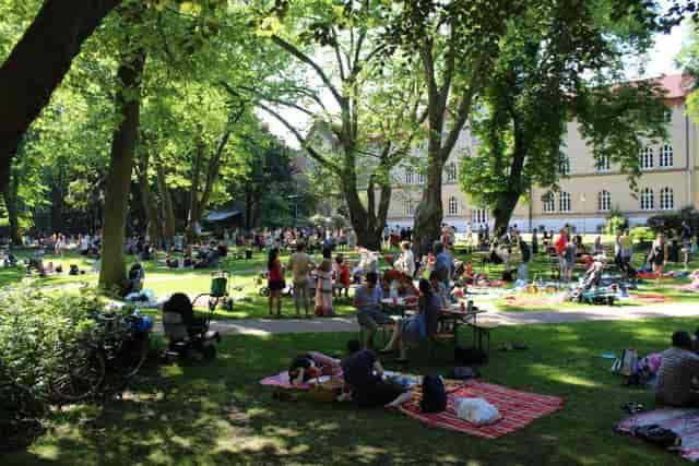 HausDrei cultural center outdoor networking event in a natural public space.