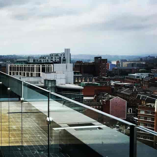 Rooftop meeting room with city view for corporate networking and cocktail receptions.