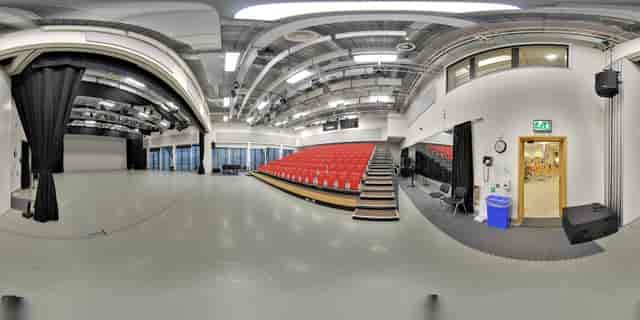 Northern Ballet black-box dance studio with retractable seating for events and performances.