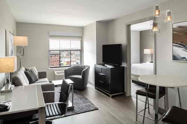 Residence Inn Portsmouth suite with workspace for VIP business events and conferences.