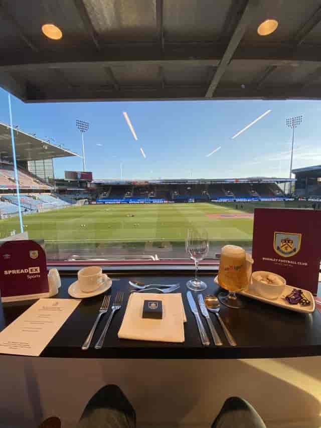 Burnley FC executive box with pitch view, perfect for corporate hospitality and business networking.