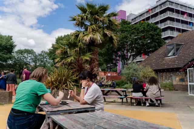 Vibrant outdoor rehearsal room at The Albany, ideal for team-building and networking events.