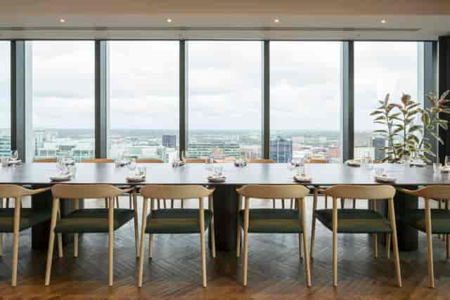 Boardroom with skyline view for corporate meetings and executive events.