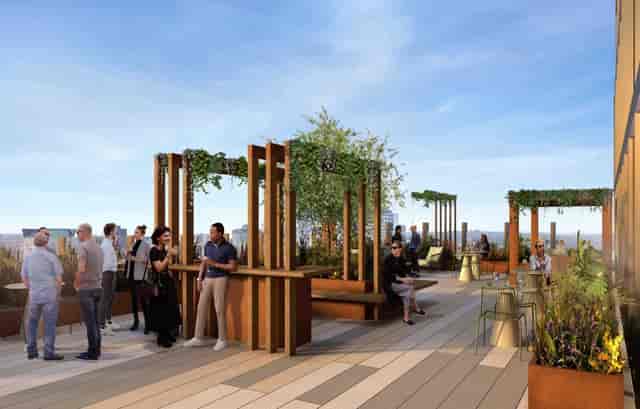 Open-air rooftop event venue at 103 Colmore Row for corporate networking and cocktail receptions.