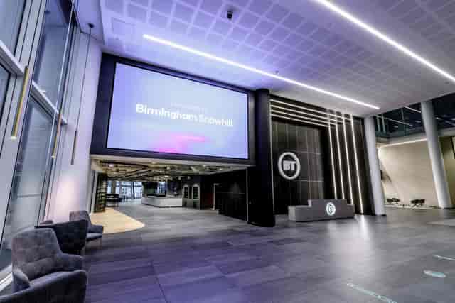 Modern corporate lobby at Three Snowhill for professional event hosting and brand activation.