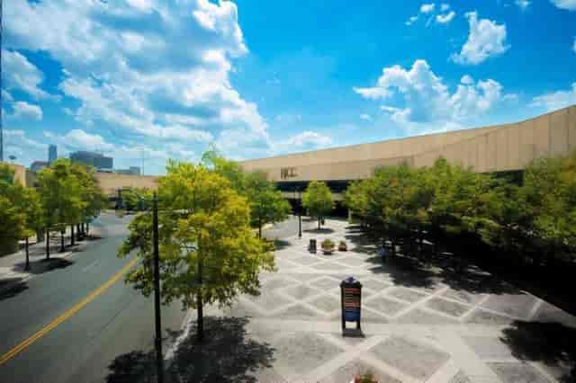BJCC East Ballroom plaza: Spacious outdoor convention center venue for event registration.
