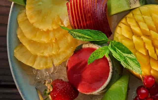 "Fresh fruit and sorbet display in Conference Room 044, Emirates Palace catering for events"