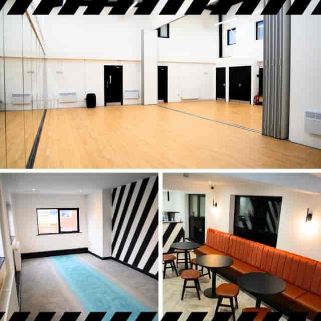 Eloquent Dance studio space with wall mirrors for workshops and fitness event rentals.