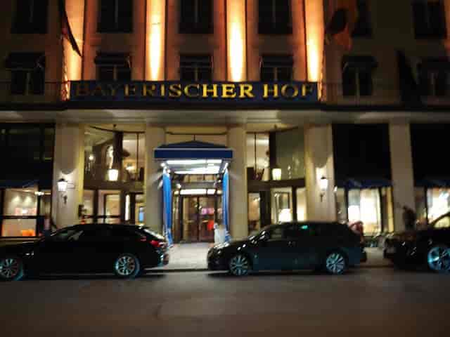 Grand entrance of Bayerischer Hof Munich, luxury executive meeting venue.