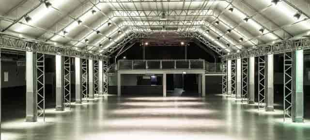 TonHalle industrial venue with rigging for trade shows and event productions.