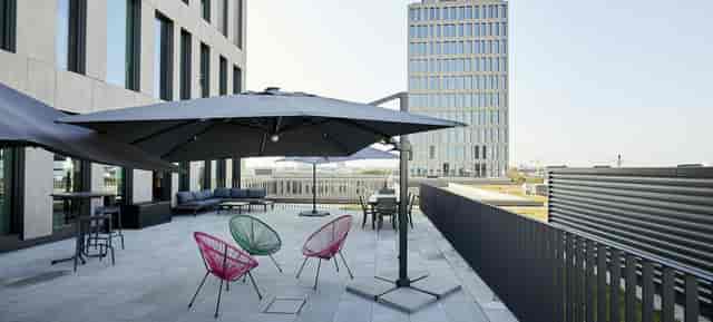 Marktplatz outdoor breakout space with casual seating for networking and corporate events.