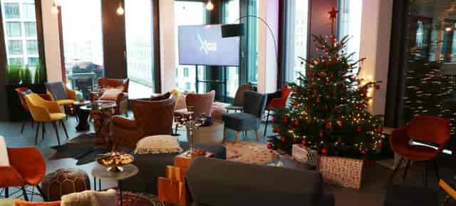 Cozy lounge at DECK7, perfect for holiday networking mixer or small-group workshop.