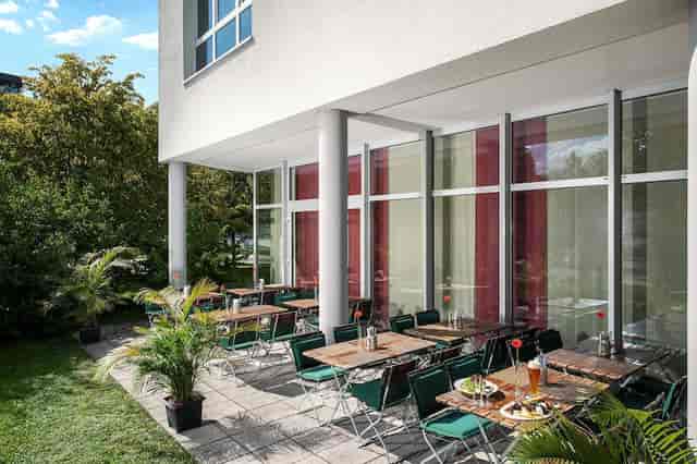 International Restaurant patio with lounge seating for conference breakout and networking events.