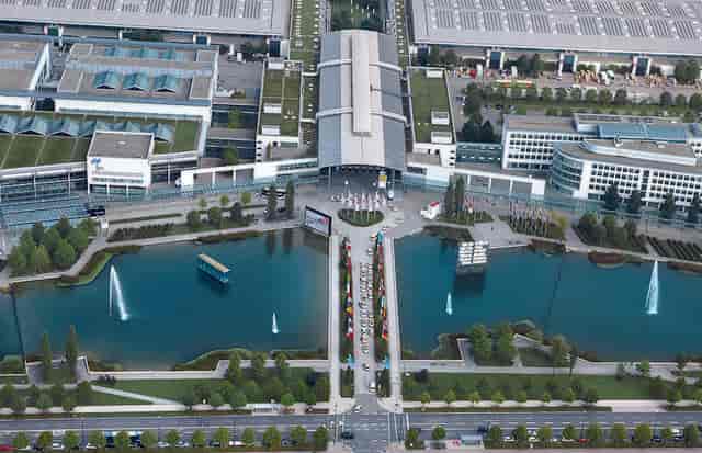 Messe München trade fair exhibition halls for corporate events and outdoor business activations.