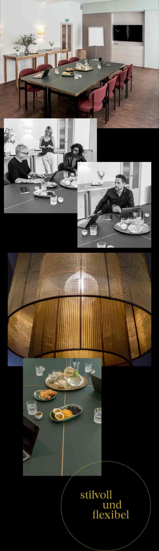 Minimalist table setting with elegant lighting for executive networking dinner and premium events.