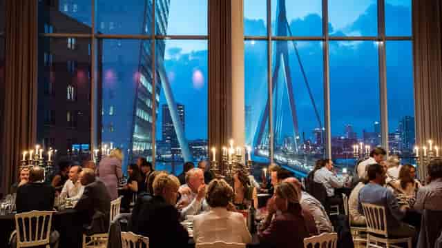 Maasfoyer venue, New Luxor Theater with cityscape views for event receptions and gala dinners.