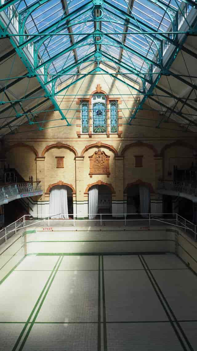 Victoria Baths Gala Pool heritage event venue with industrial-chic architecture.