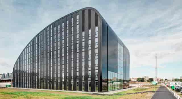 Modern BEL conference center with bold architecture, ideal for corporate events and product launches.