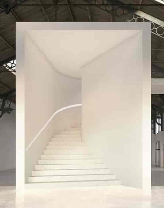 Minimalist architectural installation at La Patinoire Royale, event venue and product reveal space.