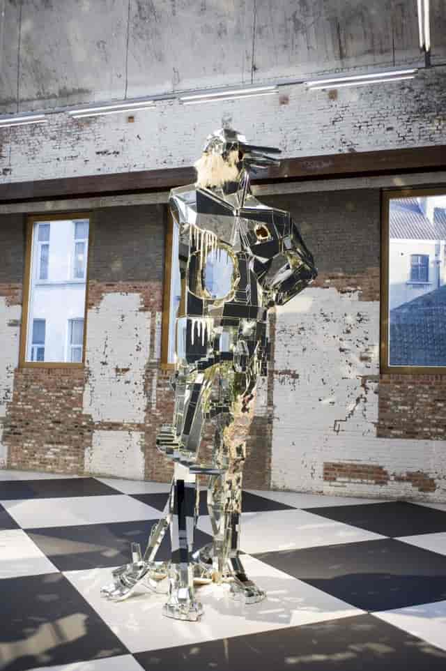 Avant-garde installation in industrial museum for modern gallery reception and brand activation.