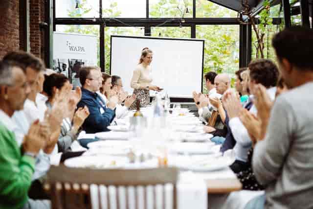 Corporate luncheon in Le Mess dining room with natural light for breakout sessions.