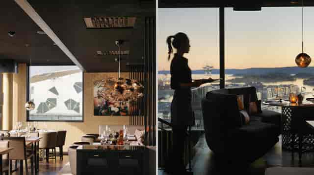 Nodee Sky Chambre Séparée: Upscale private dining room with skyline view for corporate events.
