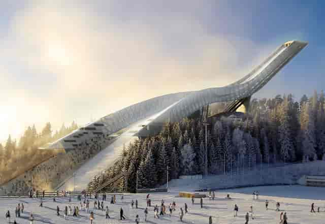 Holmenkollen ski jump arena, iconic winter sports venue for incentive travel and event marketing.