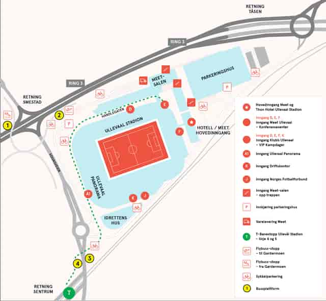 Ullevaal Stadion wayfinding map: event logistics and attendee flow planning.