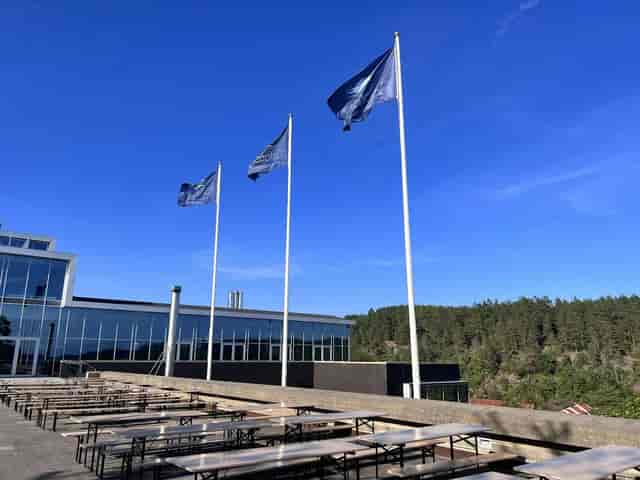 Modern outdoor terrace at Oslofjord Convention Center for corporate offsites and summer receptions.