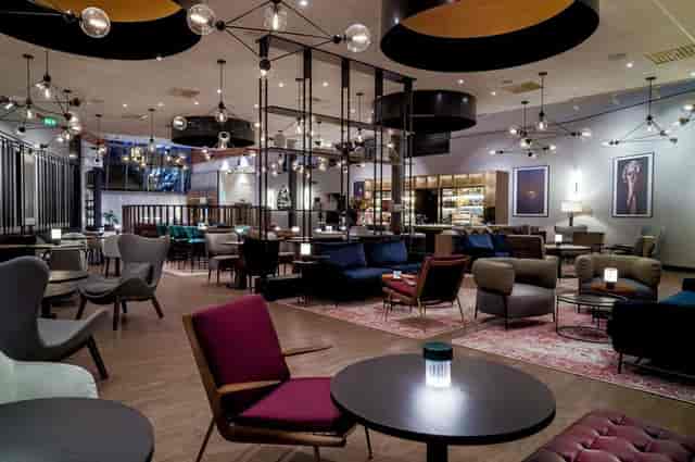 Multiarena 2 lounge at Radisson Oslo Airport: contemporary networking space for VIP events.