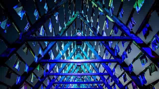 The Pyramid at SALT: Blue ambient lighting for immersive event and festival venue design.