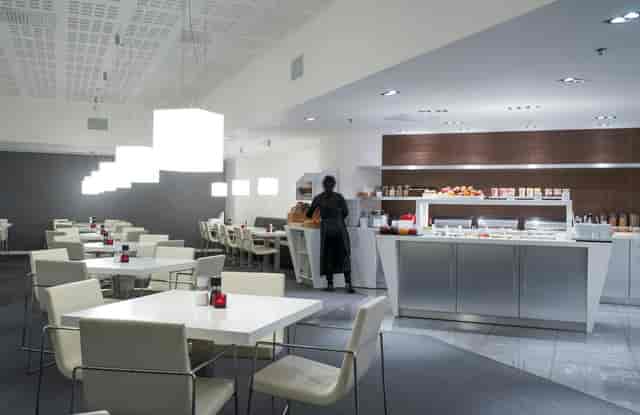 Modern Thon Hotel Panorama suite with buffet station for business lunch or corporate networking.