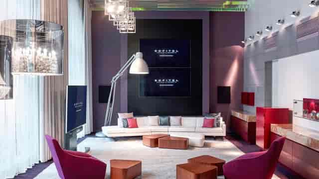 Executive VIP boardroom with residential-style seating for corporate networking and meetings.