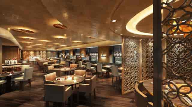 Upscale Matsuhisa Munich dining room with modular seating for corporate events and private meetings.