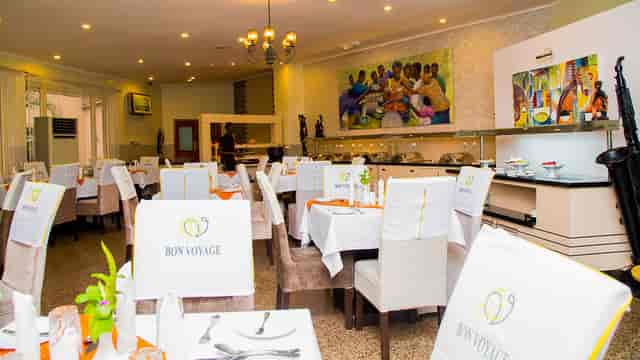 Hotel Bon Voyage banquet hall with buffet setup for corporate events and catering services.