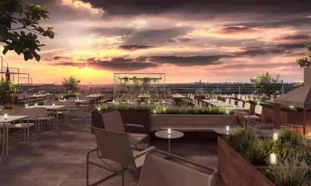Hotel Ottilia rooftop restaurant with skyline view for cocktail receptions and networking events.