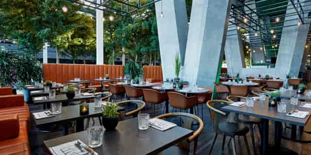 Restaurant BARK event space, industrial chic design, perfect for corporate networking and receptions.