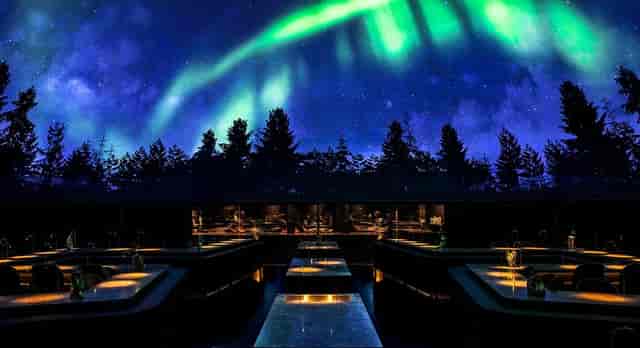 Immersive dome projection in Alchemist restaurant for experiential dining and corporate events.