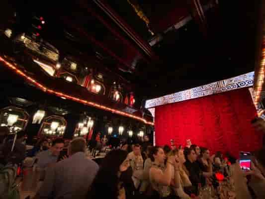 The Mezzanine at Paradis Latin: Historic cabaret venue for immersive, dramatic corporate events.